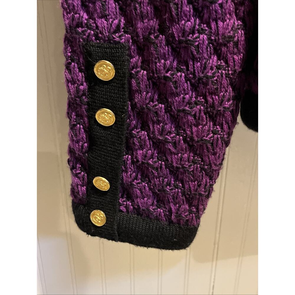 Mondi Vintage Cardigan Sweater Size 38 / M Purple Black 80s Gold Buttons Heavy - Picture 11 of 15